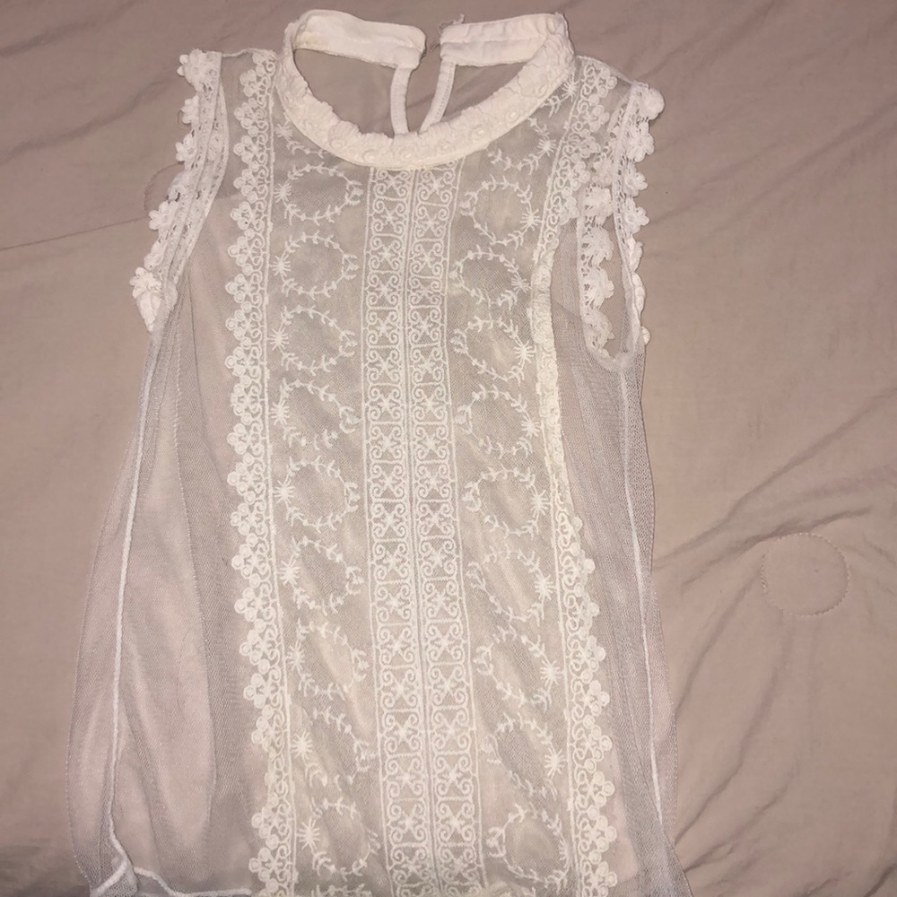 White Mesh & Lace Top
